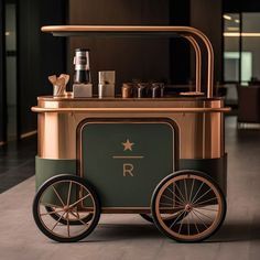 an ice cream cart with wheels is shown