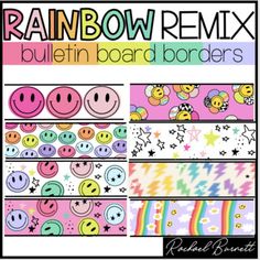 rainbow mix bulletin board borders with smiley faces