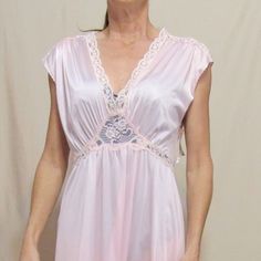 Olga Nylon Long Pink Nighgown V Neckline, Trim In White Lace, Bust 18 X2 Lenght 53 Sheer Pink Nightgown For Wedding Night, Sheer Pink Nightgown For Night, Pink Sheer Sleepwear For Wedding Night, Pink Nightgown With Lace Trim For Bedtime, Pink Nightgown With Lace Trim For Sleepovers, Pink Lace Trim Nightgown For Sleepover, Sheer V-neck Nightgown For Sleepover, Pink Lace Trim V-neck Sleepwear, Feminine Pink Nightgown For Bedtime