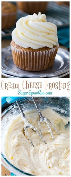 cream cheese frosting in a glass bowl with a whisk