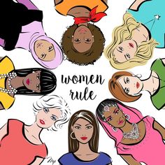 women are standing in a circle with the words women rules written on top of them