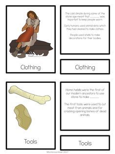 four different types of clothing and tools in the worksheet for children to learn