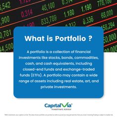 a blue sign that says what is portillo? and an image of a stock market