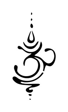 the om shan symbol is shown in black ink on a white background with water droplets