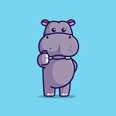 a cartoon hippo is standing with his arms crossed and looking at the camera, on a blue background