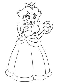 the princess peach from mario's palace coloring page with her hand holding a donut