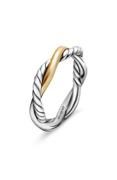 Sterling silver with 14-karat yellow gold. Ring, 4mm. Imported. Infinity Band Ring, Infinity Band, Women's Rings, Bead Bangles, Mens Beaded Bracelets, Charm Rings, Jewelry For Her, Yellow Gold Ring, Chains For Men