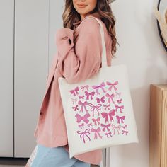 Pink Shoulder Bag With Bow, Pink Shoulder Bag With Bow For Everyday Use, Cute Everyday Bags With Bow, Cute Everyday Bag With Bow, Cute Everyday Bags With Bow Detail, Pink Bow Bag For Daily Use, Cute Pink Bag With Bow, Cute Pink Canvas Bag For School, Cute Bag With Bow For Gift