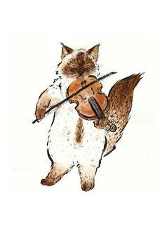 a drawing of a cat playing the violin