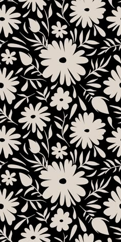 a black and white floral pattern with flowers