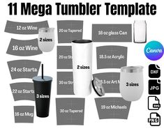 the 11 mega tumbler template includes two cups and three different sizes