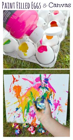 an egg carton filled with paint and some eggs