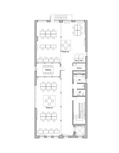 the floor plan for an office with two tables and chairs, one on each side