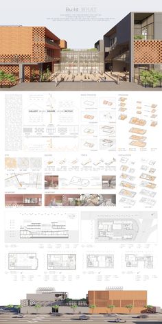 an architectural diagram shows the various sections of a building with different levels and heights, including two