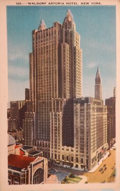 an old postcard shows the view of skyscrapers in new york city, ny