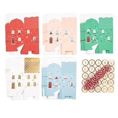 four cards with different shapes and numbers on them