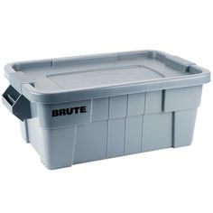 a large grey storage box with the word brute on it's lid and handles