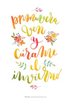 the words are painted in different colors and font, with flowers on each one side