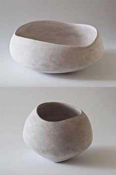 two different views of a stone bowl