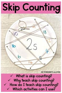 a paper plate with the words skip counting on it and an image of a clock