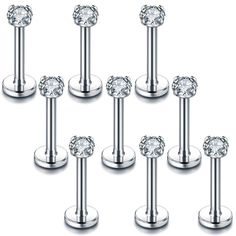 PRICES MAY VARY. Material: high quality stainless steel and cubic zircon crystal gems. High polished surface, comfortable to wear. Clear cubic zirconia, shiny and bright. Size: Gauge: 16G(1.2mm); Bar Length: 8mm (5/16"); CZ Top: 3mm; Please read the size carefully and choose right size for you. Perfect for labret monroe lip ring, nose, conch, helix, tragus,cartilage earrings piercing. They are easy to put in and easy to screw the top on. 9PCS Sparkle clear CZ inlaid lip studs. It’s economical se Types Of Nose, Orr Piercing, Studs Piercing, Lip Piercing Jewelry, Lip Rings, Nose Piercing Stud, Monroe Piercings, Labret Jewelry, Piercing Tragus