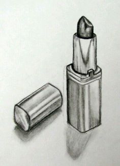 a pencil drawing of a lipstick bottle next to it