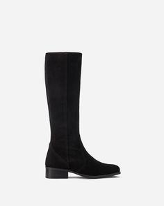 Haltham Tall Knee High Boots in Black Suede Flat Boots Outfit, Flat Knee Boots, Narrow Calf Boots, Wide Ankle Boots, Stretch Knee High Boots, Knee Boots Flat, Knee High Boots Flat, Burgundy Boots, Everyday Boots