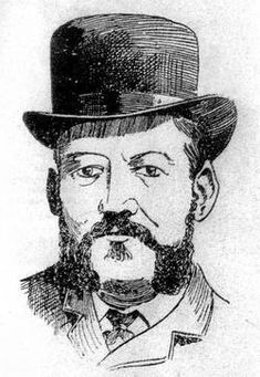 a black and white drawing of a man with a beard wearing a fedora hat