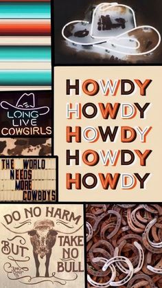 there are many different items that can be found in this collage with the words howdy hodgy