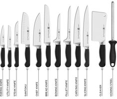 the different types of knifes are labeled in this diagram, and each has their own name