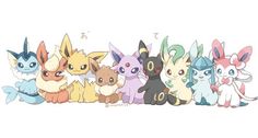 a group of pokemons sitting next to each other