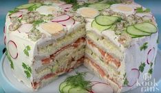 there is a very large cake with many slices cut out