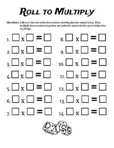 the roll to multiply worksheet with dices and numbers on it's side