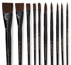 seven brushes are lined up in a row