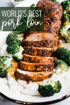 meat and broccoli on a plate with the words world's best pork coin