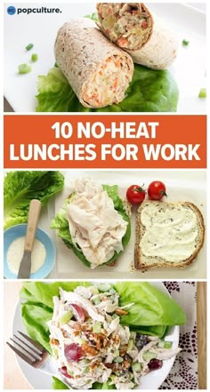 the top ten no - heat lunches for work, including sandwiches and salads