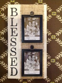 two pictures hanging on a wall with the word blessing written in black and white above them