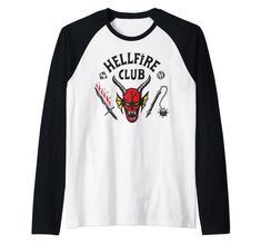 PRICES MAY VARY. Officially Licensed Stranger Things Apparel for Men - Women - Boys - and Girls; Hellfire Club T-Shirts; Eddie Munson T-Shirts; Demon T-Shirts; Flaming Sword T-Shirts; Mace T-Shirts; D20 T-Shirts; D4 T-Shirts; 21NXST00095C-001 Lightweight, Classic fit, Double-needle sleeve and bottom hem Max Costume, Hellfire Club, Baseball Tops, Stranger Things 4, Eddie Munson, Amazon Clothes, Club Logo, T Shirt Image, Club Shirts