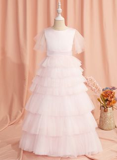 IVORY Girls Ball Gown, Girls Short Dresses, Girls Tulle Dress, Cheap Flower Girl Dresses, Girl Sleeves