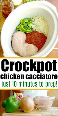 this is an image of crockpot chicken cacciator just 10 minutes to prep