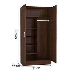 an image of a closet with measurements for the door and shelves in front of it