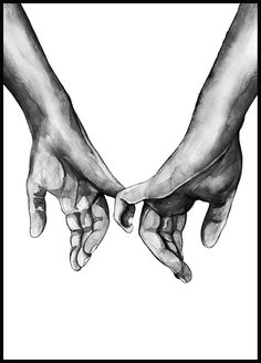 black and white photograph of two hands holding each other