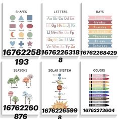 the solar system is shown with numbers and symbols in each letter, from 1 to 8