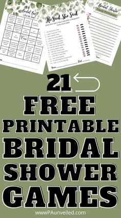 A pin that has 3 free printable bridal shower games. All 3 of them have greenery at the top. Bridal Games Free Printables, Bridal Shower Games Free, Bridal Shower Bingo Printable Free, Bridal Bingo Printable Free, Free Printable Bridal Shower Games, Couples Wedding Shower Games, Free Bridal Shower Printables