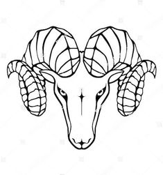 a ram's head with large horns and long horns