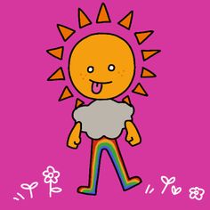 an orange cartoon character with spikes on his head, standing in front of a pink background