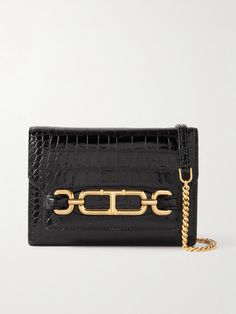 The perfect evening companion, TOM FORD's 'Whitney' shoulder bag is chic, functional and timeless. It's crafted from croc-effect leather and has a detachable chain strap and matching linked hardware - look closely and you'll spot the brand's 'T' emblem at the center. Secure essentials like your phone, cardholder and makeup compact inside. Makeup Compact, Crossbody Bag Black, Mini Crossbody Bag, Mini Crossbody, Leather Chain, Embossed Leather, Chain Strap, Tom Ford, Mini Bag