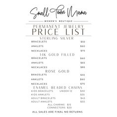 the price list for small town mama jewelry