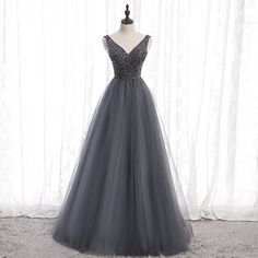 Cute tulle sequins long prom dress A-line evening dress · Little Cute · Online Store Powered by Storenvy Grey Prom Dress Long, Grey Prom Dress, Formal Prom Dresses Long, Dress With Corset, Belle Silhouette, Long Formal Dress, Floor Length Prom Dresses, Beaded Tulle, فستان سهرة