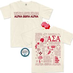 a white t - shirt with the words, love from aloha and an image of